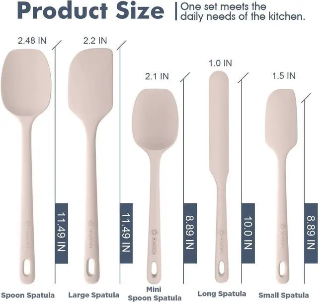 Alt view image 2 of 7 - ChefAide 5 Pieces Silicone Spatula Set, Food Grade Rubber Spatula, Upgrade Strong Handle with Ergonomic Grip, Heat Resistant Up to 600°F for Nonstick Cookware, Cooking