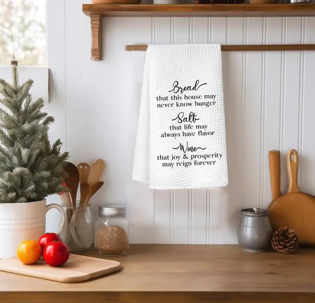 Alt view image 2 of 7 - Bread Salt Wine Kitchen Towels,Housewarming Gifts for New Home,Hand Tea Towels for Home Kitchen Decor,Waffle Weave Microfiber Towel,16×24 Inches