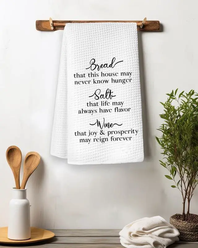 Alt view image 3 of 7 - Bread Salt Wine Kitchen Towels,Housewarming Gifts for New Home,Hand Tea Towels for Home Kitchen Decor,Waffle Weave Microfiber Towel,16×24 Inches