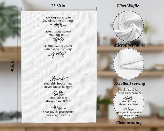 Alt view image 4 of 7 - Bread Salt Wine Kitchen Towels,Housewarming Gifts for New Home,Hand Tea Towels for Home Kitchen Decor,Waffle Weave Microfiber Towel,16×24 Inches