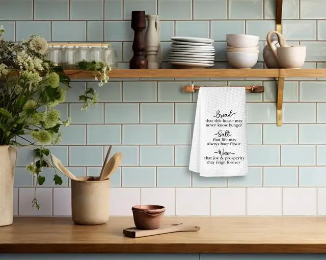 Alt view image 6 of 7 - Bread Salt Wine Kitchen Towels,Housewarming Gifts for New Home,Hand Tea Towels for Home Kitchen Decor,Waffle Weave Microfiber Towel,16×24 Inches