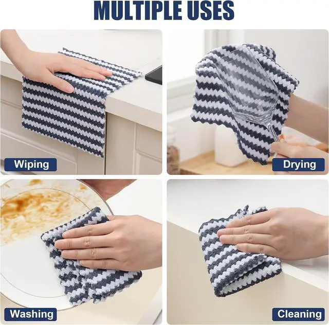 Alt view image 5 of 7 - Homaxy 12 Pack Coral Velvet Dish Cloths, 7 x 9 inches, Dark Grey | Ultra Soft and Absorbent Dish Towels, Reusable Fast Drying Microfiber Cleaning Cloth, No-lint