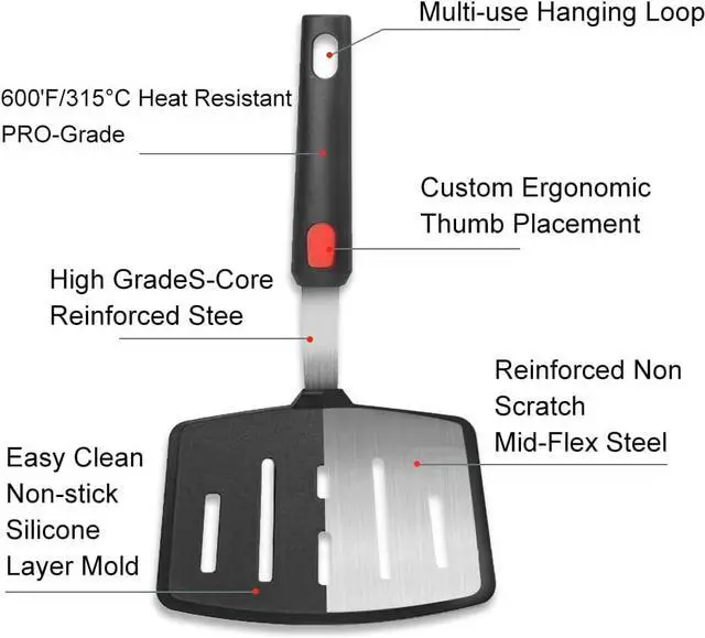 Alt view image 4 of 7 - Tenta tenta kitchen Silicone Fish Spatula Turner Wide Pancake Spatulas for Nonstick Cookware Pans Omelette Egg Spatula 600°F Heat-Resistant Kitchen Silicone Utensils