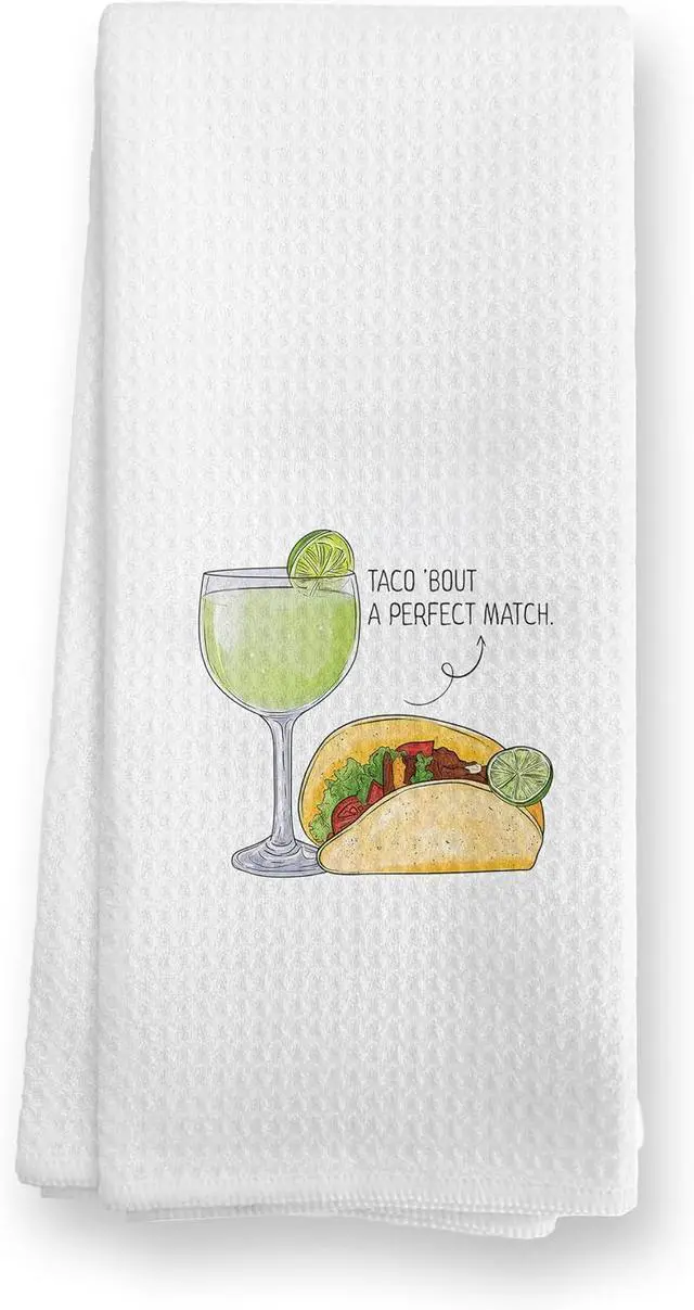 Main image of Funny Taco and Margarita Kitchen Towels, Tacos Decor Kitchen TowelsEngagement Wedding Valentine's Day Gifts for Couples Hand Towels for Bathroom, Taco Themed Gifts, 16x24 Inch
