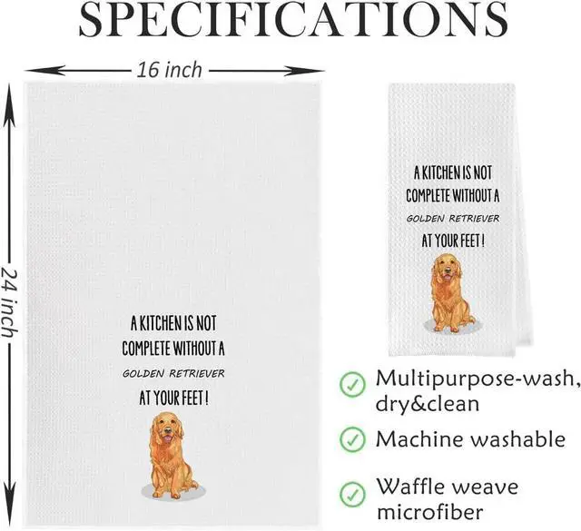 Alt view image 5 of 5 - Golden Retriever Dish Towels - Golden Retriever Gifts Decorative Waffle Weave Kitchen Towels, Hand Towel, Tea Towel (16×24 Inches)