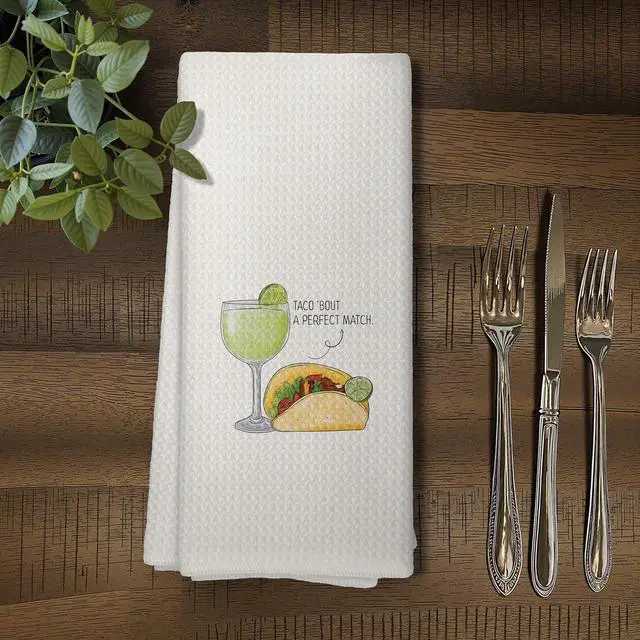 Alt view image 5 of 6 - Funny Taco and Margarita Kitchen Towels, Tacos Decor Kitchen TowelsEngagement Wedding Valentine's Day Gifts for Couples Hand Towels for Bathroom, Taco Themed Gifts, 16x24 Inch