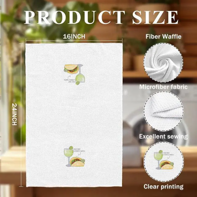 Alt view image 6 of 6 - Funny Taco and Margarita Kitchen Towels, Tacos Decor Kitchen TowelsEngagement Wedding Valentine's Day Gifts for Couples Hand Towels for Bathroom, Taco Themed Gifts, 16x24 Inch