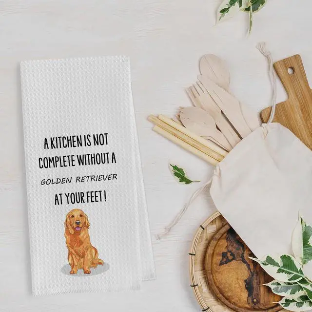Alt view image 3 of 5 - Golden Retriever Dish Towels - Golden Retriever Gifts Decorative Waffle Weave Kitchen Towels, Hand Towel, Tea Towel (16×24 Inches)