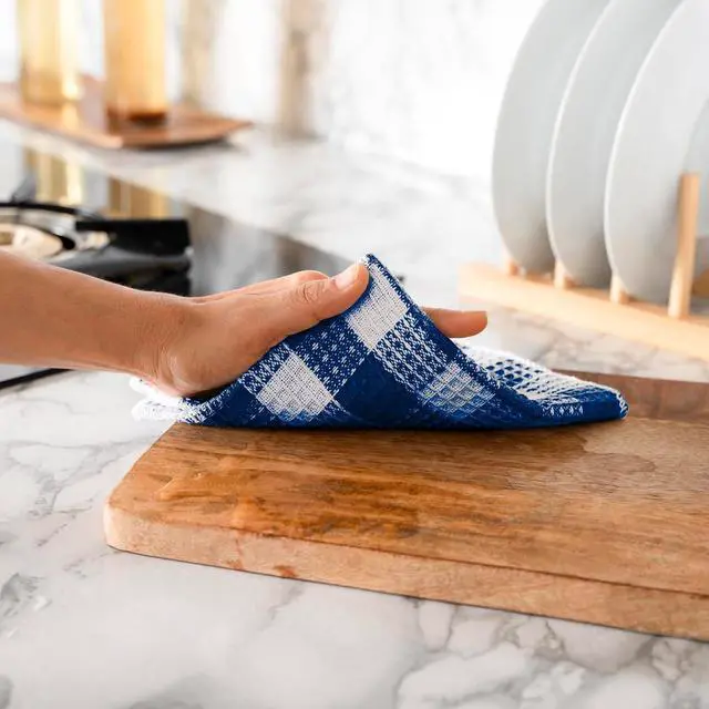 Alt view image 3 of 7 - Blue Needles Set of 6 Waffle Weave Check Plaid Dish Cloths, 12x12 Inches 100% Cotton Dish Towels for Kitchen, Ultra Soft & Absorbent Kitchen Towels for Quick Drying Spring Summer - Sky Blue & White