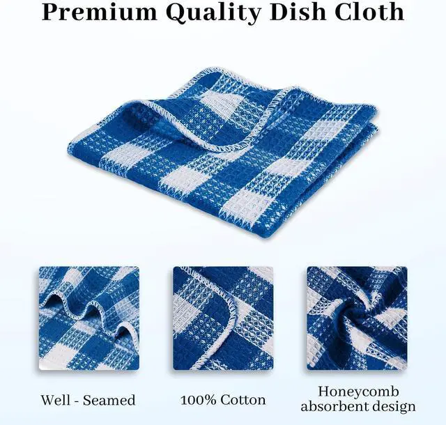 Alt view image 4 of 7 - Blue Needles Set of 6 Waffle Weave Check Plaid Dish Cloths, 12x12 Inches 100% Cotton Dish Towels for Kitchen, Ultra Soft & Absorbent Kitchen Towels for Quick Drying Spring Summer - Sky Blue & White