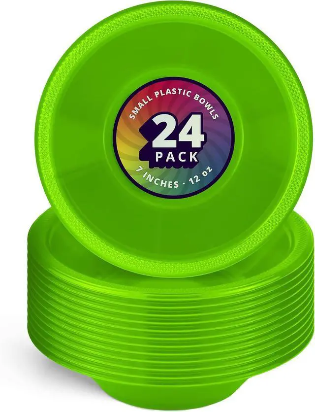 Main image of DecorRack 24 Lime Green Plastic Bowls, 7 in Disposable 12 oz Bowl