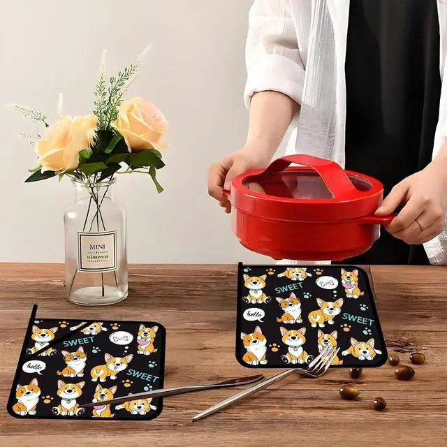 Alt view image 5 of 7 - Cute Dogs Corgi Pot Holders 2 PCS,Kitchen Heat Resistant Hot Pads for Cooking Grilling Baking BBQ, Pot Holders for Women Cook Home Microwave