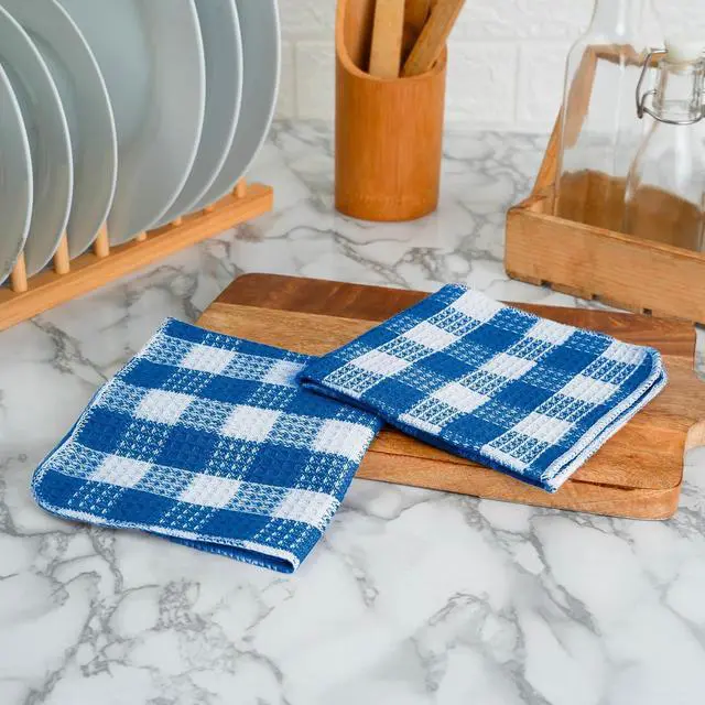 Alt view image 6 of 7 - Blue Needles Set of 6 Waffle Weave Check Plaid Dish Cloths, 12x12 Inches 100% Cotton Dish Towels for Kitchen, Ultra Soft & Absorbent Kitchen Towels for Quick Drying Spring Summer - Sky Blue & White