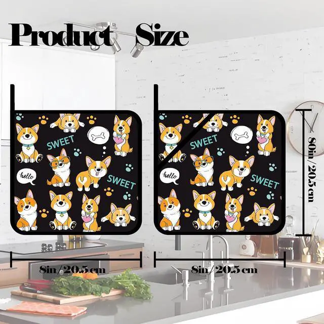 Alt view image 2 of 7 - Cute Dogs Corgi Pot Holders 2 PCS,Kitchen Heat Resistant Hot Pads for Cooking Grilling Baking BBQ, Pot Holders for Women Cook Home Microwave