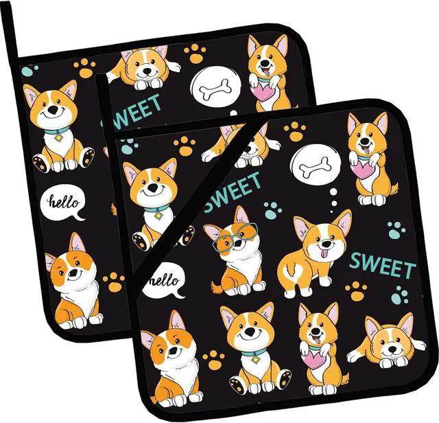 Main image of Cute Dogs Corgi Pot Holders 2 PCS,Kitchen Heat Resistant Hot Pads for Cooking Grilling Baking BBQ, Pot Holders for Women Cook Home Microwave