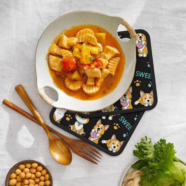 Alt view image 7 of 7 - Cute Dogs Corgi Pot Holders 2 PCS,Kitchen Heat Resistant Hot Pads for Cooking Grilling Baking BBQ, Pot Holders for Women Cook Home Microwave