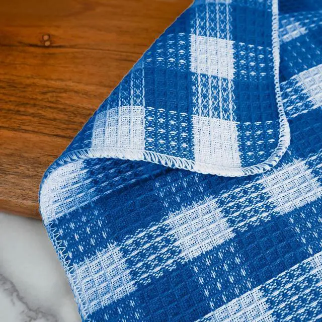 Alt view image 2 of 7 - Blue Needles Set of 6 Waffle Weave Check Plaid Dish Cloths, 12x12 Inches 100% Cotton Dish Towels for Kitchen, Ultra Soft & Absorbent Kitchen Towels for Quick Drying Spring Summer - Sky Blue & White