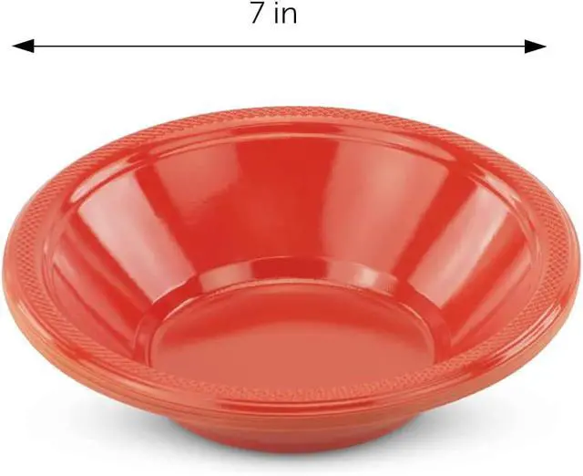Alt view image 2 of 4 - DecorRack 24 Orange Plastic Bowls, 7 in Disposable 12 oz Bowl