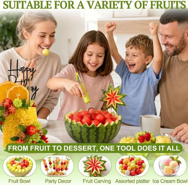 Alt view image 2 of 7 - Suuker 4 in 1 Melon Baller Scoop Set, Green | Stainless Steel, Fruit Cutters Shapes, Watermelon Scooper and Baller, Fruit Carving Tools
