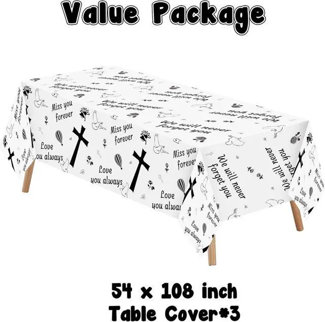Alt view image 2 of 6 - Xqumoi 3Pcs Memorial Table Cover Plastic Disposable Rectangle Waterproof Tablecloths Remembrance Funeral Celebration of Life Table Cover Farewell Anniversary Party Supplies Decoration(108 x 54 Inch)
