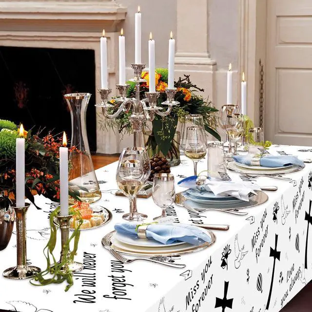Alt view image 4 of 6 - Xqumoi 3Pcs Memorial Table Cover Plastic Disposable Rectangle Waterproof Tablecloths Remembrance Funeral Celebration of Life Table Cover Farewell Anniversary Party Supplies Decoration(108 x 54 Inch)
