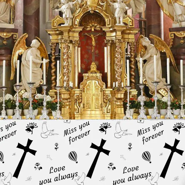 Alt view image 6 of 6 - Xqumoi 3Pcs Memorial Table Cover Plastic Disposable Rectangle Waterproof Tablecloths Remembrance Funeral Celebration of Life Table Cover Farewell Anniversary Party Supplies Decoration(108 x 54 Inch)