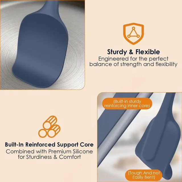 Alt view image 5 of 7 - 5-Piece Silicone Spatula Set, 446°F Heat Resistant Kitchen Spatulas for Cooking & Baking, BPA-Free Food Grade Silicone, Reinforced Inner Core, Non-Scratch Flexible & Dishwasher Safe, Neutral