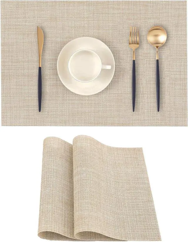 Main image of Beige Placemats Set of 2 - Heat-Resistant, Non-Slip Table Mats | 2Pcs Washable Durable Woven Vinyl for Indoor & Outdoor Dining Place mats