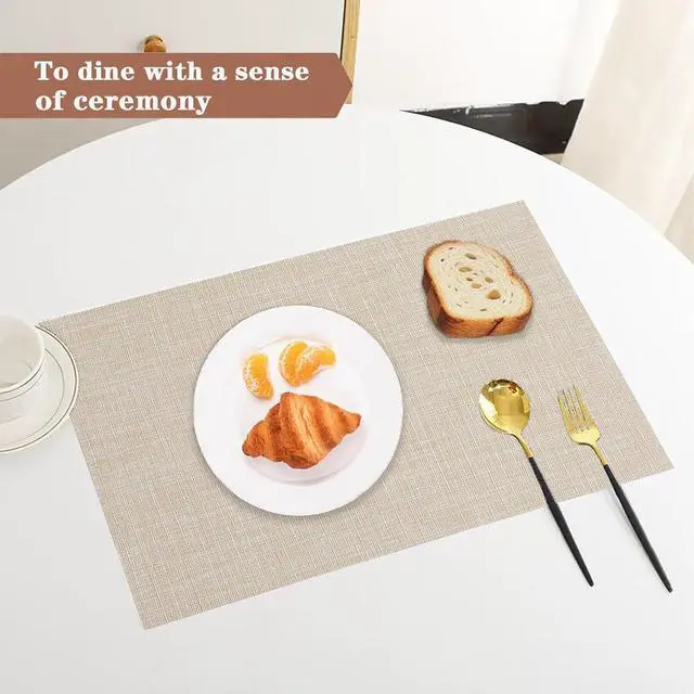 Alt view image 4 of 7 - Beige Placemats Set of 2 - Heat-Resistant, Non-Slip Table Mats | 2Pcs Washable Durable Woven Vinyl for Indoor & Outdoor Dining Place mats