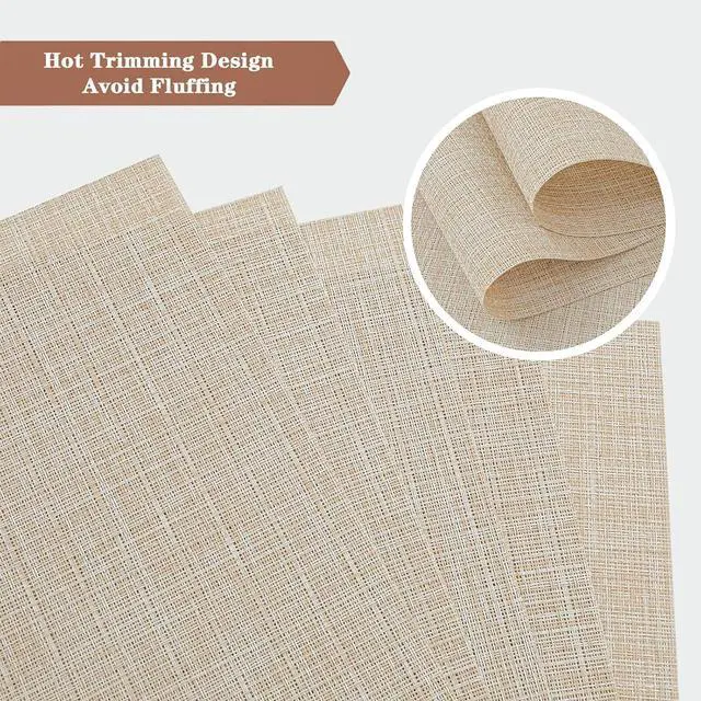 Alt view image 2 of 7 - Beige Placemats Set of 2 - Heat-Resistant, Non-Slip Table Mats | 2Pcs Washable Durable Woven Vinyl for Indoor & Outdoor Dining Place mats