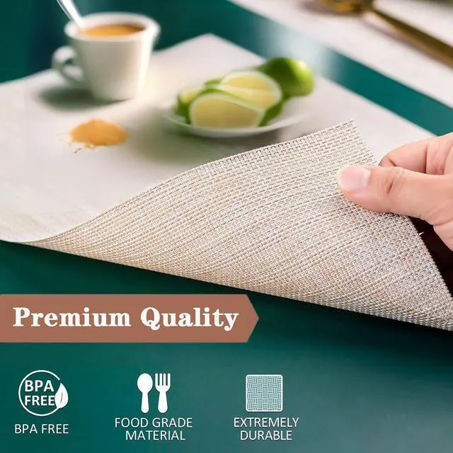 Alt view image 7 of 7 - Beige Placemats Set of 2 - Heat-Resistant, Non-Slip Table Mats | 2Pcs Washable Durable Woven Vinyl for Indoor & Outdoor Dining Place mats