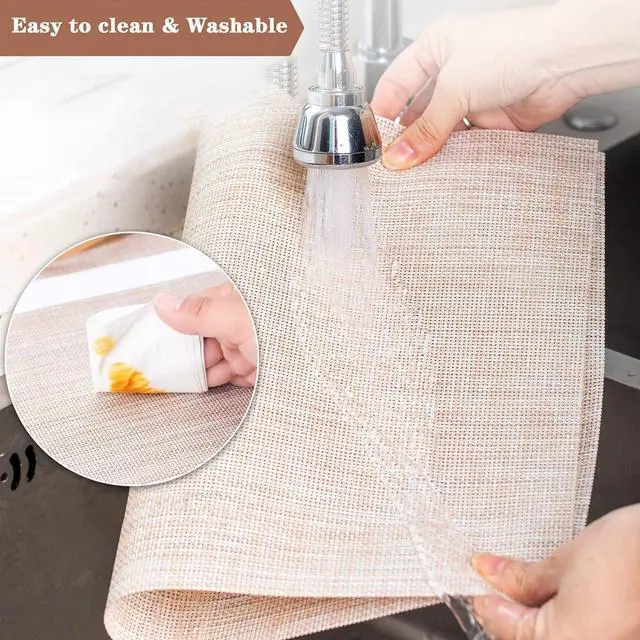 Alt view image 6 of 7 - Beige Placemats Set of 2 - Heat-Resistant, Non-Slip Table Mats | 2Pcs Washable Durable Woven Vinyl for Indoor & Outdoor Dining Place mats