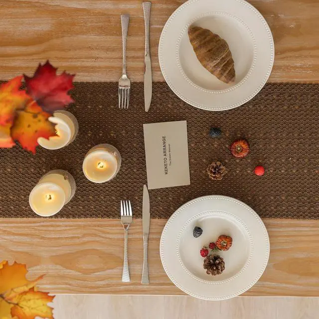 Alt view image 4 of 7 - Fall Thanksgiving Boho Macrame Brown Table Runner 13x48 Inch | Woven Burlap Rustic Runner | Ideal for Coffee Table, Dresser & Dining Room | Brown Bohemian Decor