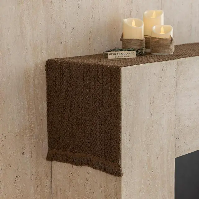 Alt view image 6 of 7 - Fall Thanksgiving Boho Macrame Brown Table Runner 13x48 Inch | Woven Burlap Rustic Runner | Ideal for Coffee Table, Dresser & Dining Room | Brown Bohemian Decor