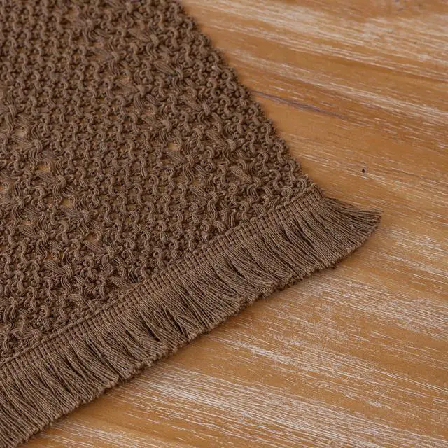 Alt view image 7 of 7 - Fall Thanksgiving Boho Macrame Brown Table Runner 13x48 Inch | Woven Burlap Rustic Runner | Ideal for Coffee Table, Dresser & Dining Room | Brown Bohemian Decor