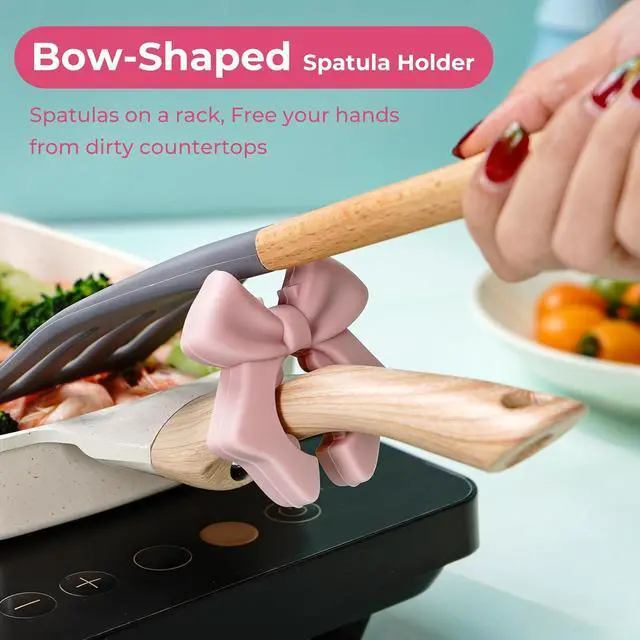 Alt view image 2 of 7 - Bow Spoon Holder Cute Spoon Rest for Stove Top, Steam Releaser & Lid Lifter Heat Resistant Silicone Cooking Gadget, Cute Kitchen Accessories, Gift for Home Cooks
