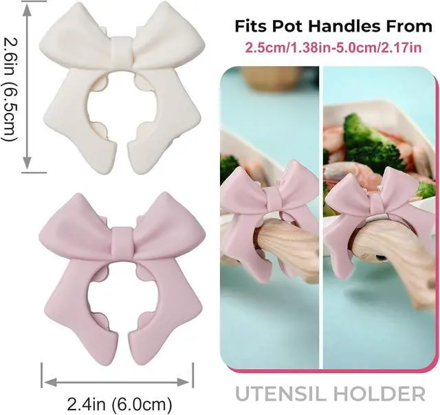 Alt view image 3 of 7 - Bow Spoon Holder Cute Spoon Rest for Stove Top, Steam Releaser & Lid Lifter Heat Resistant Silicone Cooking Gadget, Cute Kitchen Accessories, Gift for Home Cooks