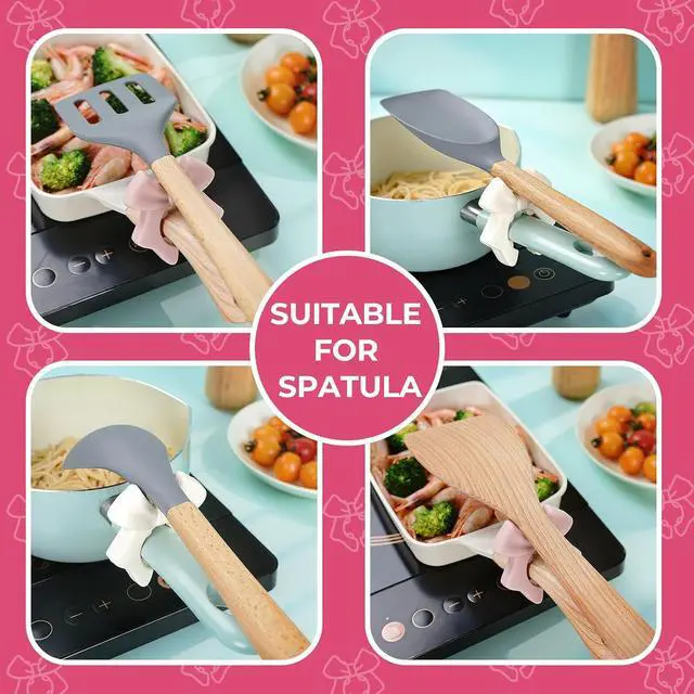 Alt view image 7 of 7 - Bow Spoon Holder Cute Spoon Rest for Stove Top, Steam Releaser & Lid Lifter Heat Resistant Silicone Cooking Gadget, Cute Kitchen Accessories, Gift for Home Cooks