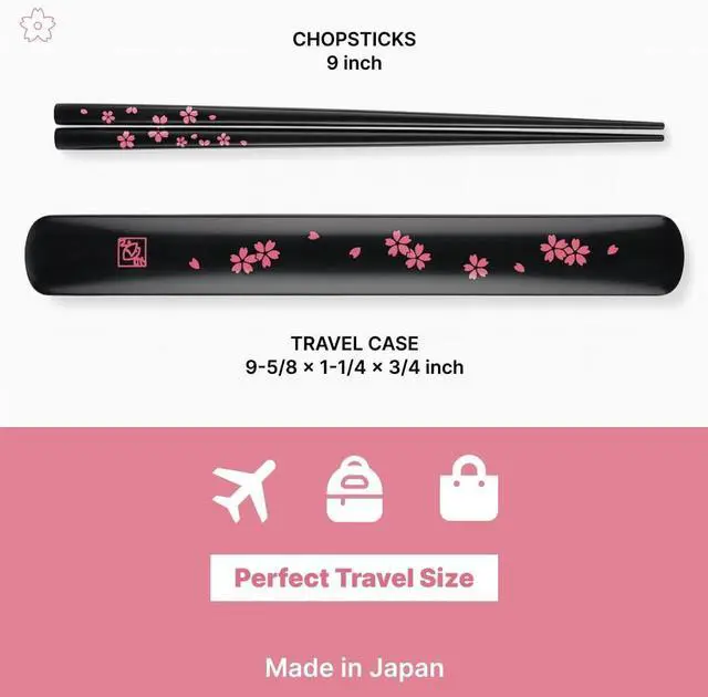 Alt view image 2 of 6 - Portable Bamboo Chopsticks with Case Reusable Travel Chopsticks Utensil Set, Dishwasher Safe, Sakura Pattern, Made in Japan