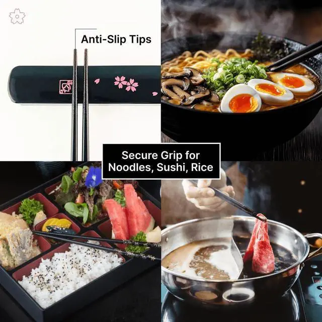 Alt view image 5 of 6 - Portable Bamboo Chopsticks with Case Reusable Travel Chopsticks Utensil Set, Dishwasher Safe, Sakura Pattern, Made in Japan