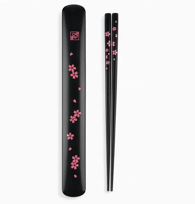Main image of Portable Bamboo Chopsticks with Case Reusable Travel Chopsticks Utensil Set, Dishwasher Safe, Sakura Pattern, Made in Japan
