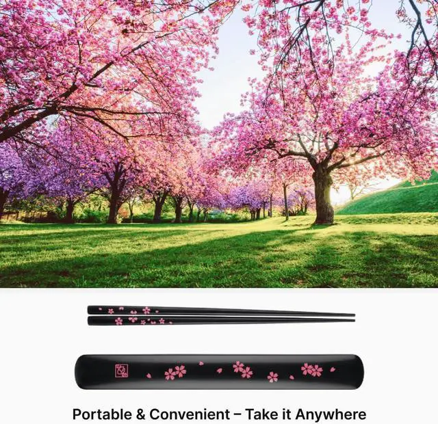 Alt view image 4 of 6 - Portable Bamboo Chopsticks with Case Reusable Travel Chopsticks Utensil Set, Dishwasher Safe, Sakura Pattern, Made in Japan