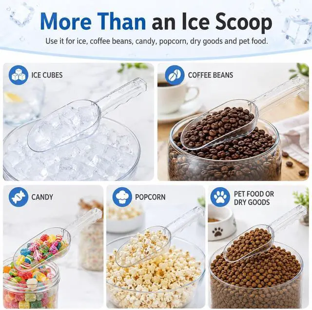 Alt view image 3 of 6 - Ice Scoop for Freezer, M-12 oz Clear Plastic Ice Cube Scooper for Buckets | Food-Grade PC, Ergonomic Wavy Handle, Dishwasher Safe; for Ice Makers, Fridges, Home Bars, Coffee Beans, Candy and Pet Food