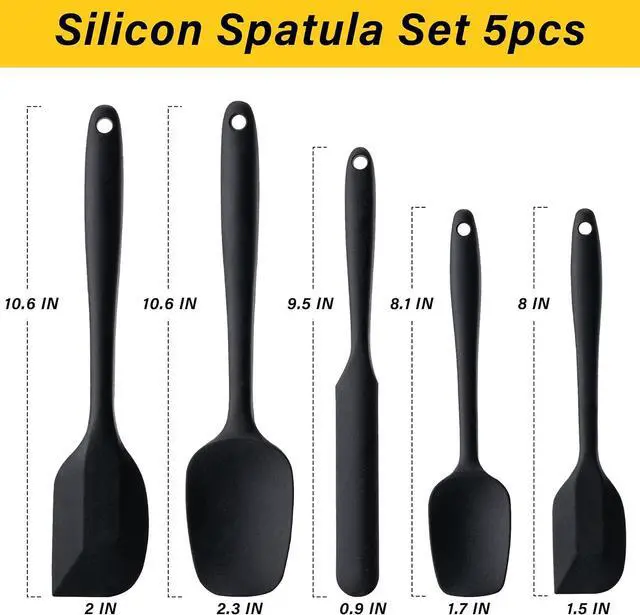 Alt view image 2 of 7 - Silicone Spatula Set,5 Piece Food Grade Rubber Spatulas,Black | Spatulas Silicone Heat Resistant for Baking,Cooking,and Mixing High Heat Resistant Non Stick Dishwasher Safe BPA-Free