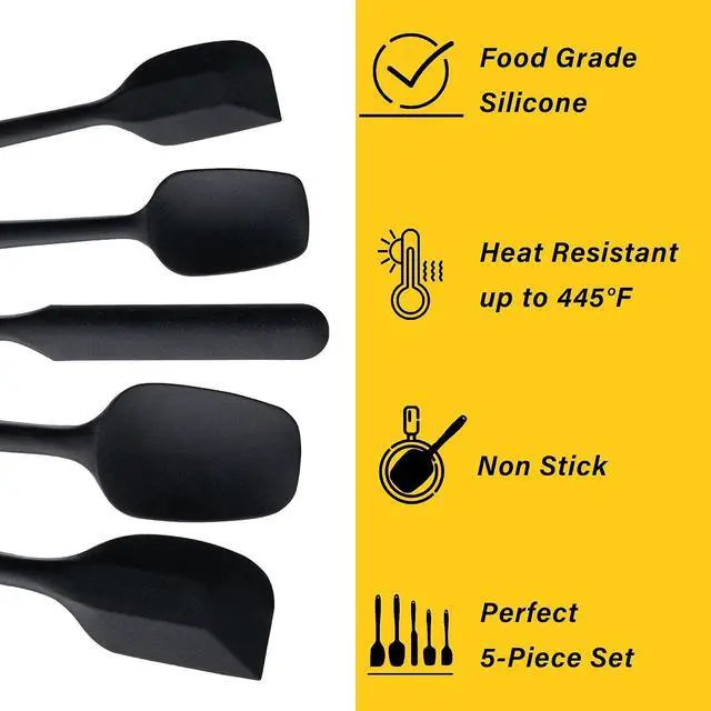 Alt view image 3 of 7 - Silicone Spatula Set,5 Piece Food Grade Rubber Spatulas,Black | Spatulas Silicone Heat Resistant for Baking,Cooking,and Mixing High Heat Resistant Non Stick Dishwasher Safe BPA-Free
