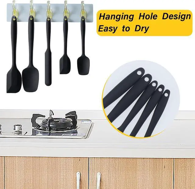 Alt view image 4 of 7 - Silicone Spatula Set,5 Piece Food Grade Rubber Spatulas,Black | Spatulas Silicone Heat Resistant for Baking,Cooking,and Mixing High Heat Resistant Non Stick Dishwasher Safe BPA-Free
