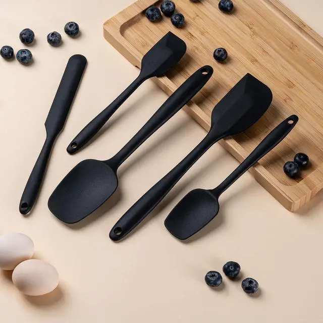Alt view image 6 of 7 - Silicone Spatula Set,5 Piece Food Grade Rubber Spatulas,Black | Spatulas Silicone Heat Resistant for Baking,Cooking,and Mixing High Heat Resistant Non Stick Dishwasher Safe BPA-Free