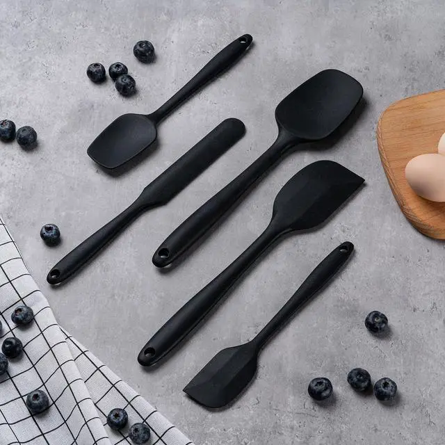 Alt view image 7 of 7 - Silicone Spatula Set,5 Piece Food Grade Rubber Spatulas,Black | Spatulas Silicone Heat Resistant for Baking,Cooking,and Mixing High Heat Resistant Non Stick Dishwasher Safe BPA-Free