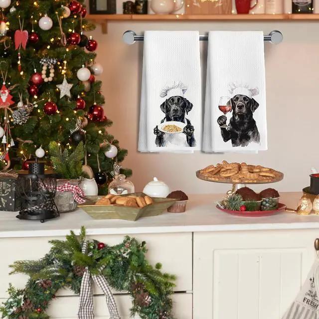 Alt view image 7 of 7 - Funny Black Lab Labrador Gifts for Women Men Wine Kitchen Hand Towels Set of 2Black Labrador Dog Kitchen Decor for Home Bar(16x24Inch)