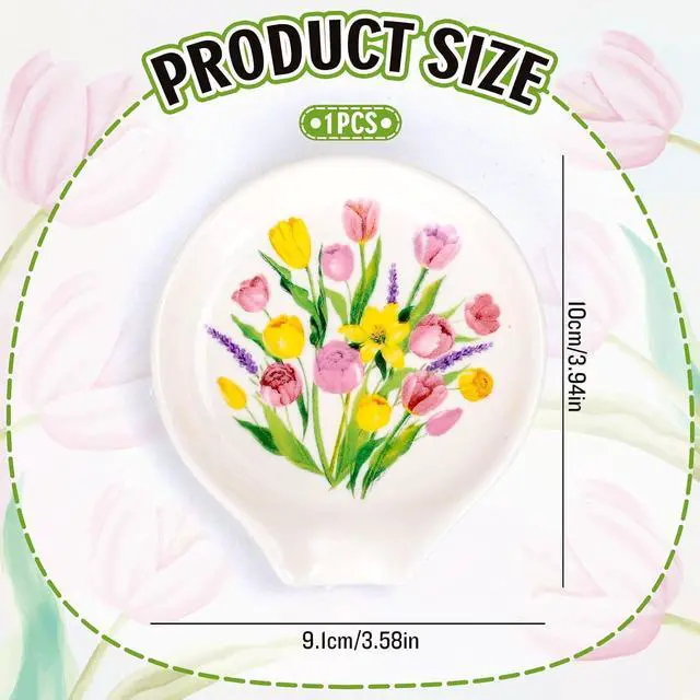 Alt view image 2 of 7 - FYSUIMU 3.9 Inch Spring Floral Mini Ceramic Spoon Rests Tulip Flower Small Spoon Holder Ring Dish for Stirrers Teaspoon Bar Spoon Coffee Bar Accessories Coffee Station